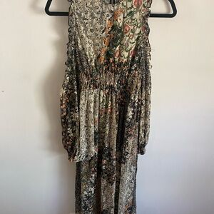 Zara Floral SheerLace Long Sleeve Cold Shoulder Dress‎ Boho Festival Cottagecore